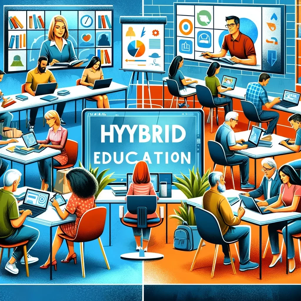 Hybrid classroom with on-site and remote participants.